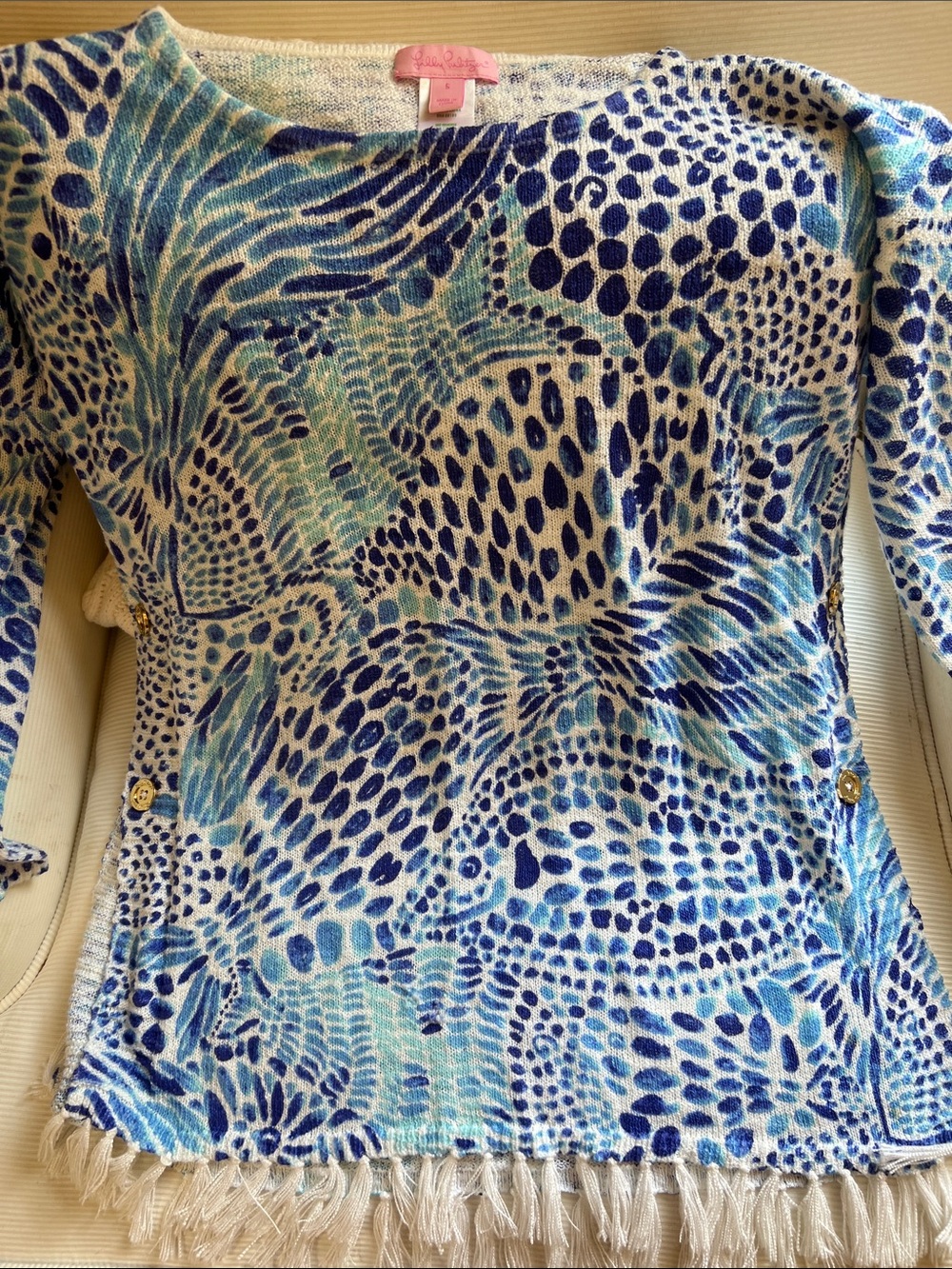 Lilly Pulitzer Blue & Aqua Printed Fringe Hem Tunic